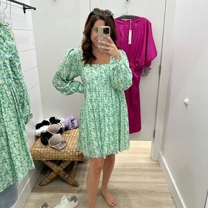 Floral Green Puff Sleeve Dress